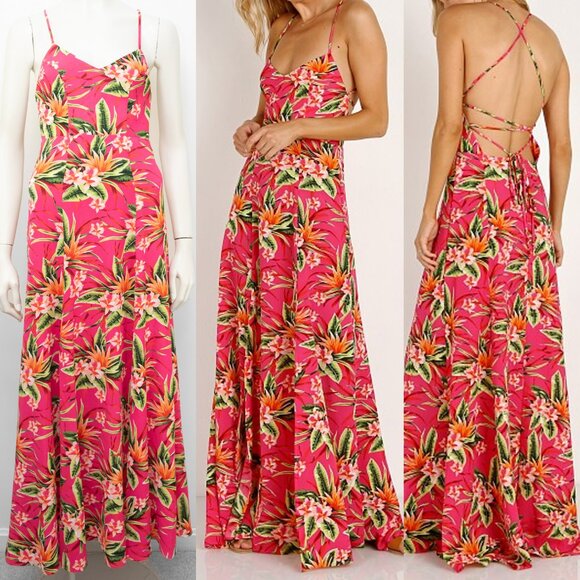 Show Me Your MuMu Dresses & Skirts - Show Me Your Mumu Nicole Dress Floral Maxi Sleeveless Tropical Criss Cross Back